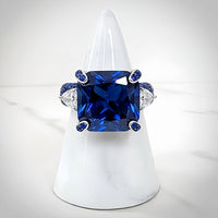 Sterling Silver Square Cut Sapphire Ring
