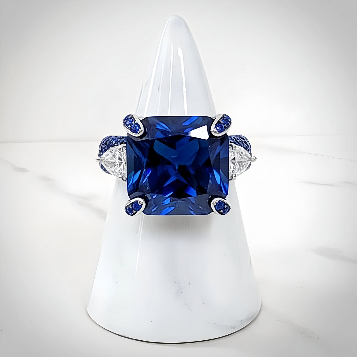 Sterling Silver Square Cut Sapphire Ring