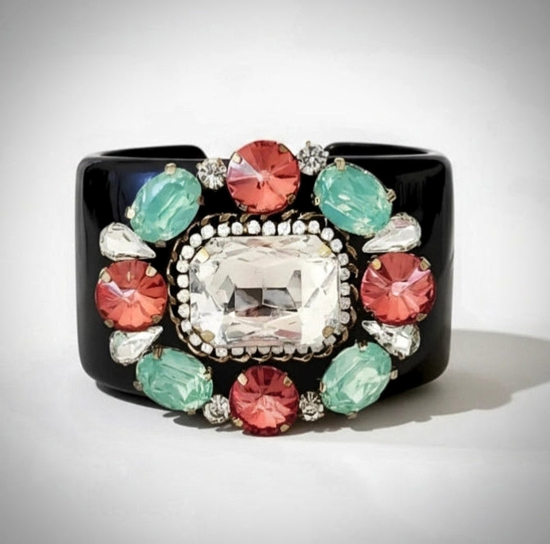 Black Multicolored Jeweled Cuff Bracelet