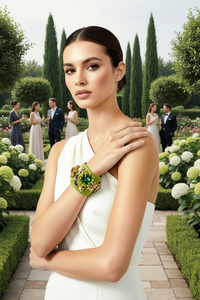 Light Green Flower Cuff and Sterling Silver Aquamarine Ring