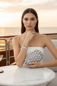 Silver Marble Stone Clutch, Sterling Silver Cuff Bracelet, Beaded Bracelet and Ring