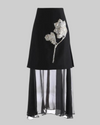 Black Beaded Silver Flower Embellished Skirt