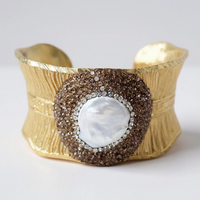 Gold Pave Adorned Pearl Cuff