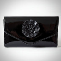 Black Patent 3D Flower Clutch