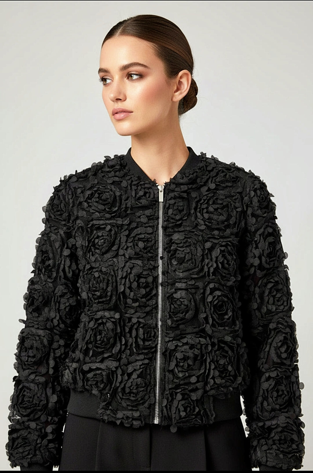 Black 3D Flower Jacket