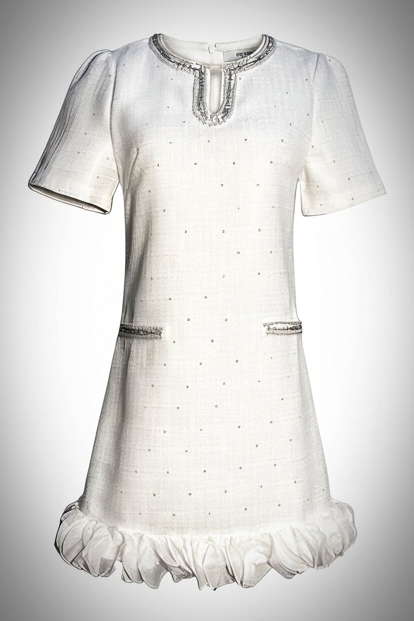 Silver Embellished Ivory Mini Dress