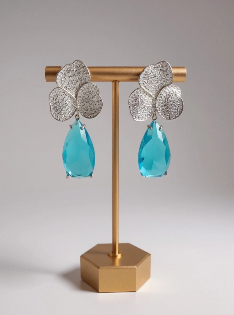 Silver and Blue 3 Leaf Clover Earrings