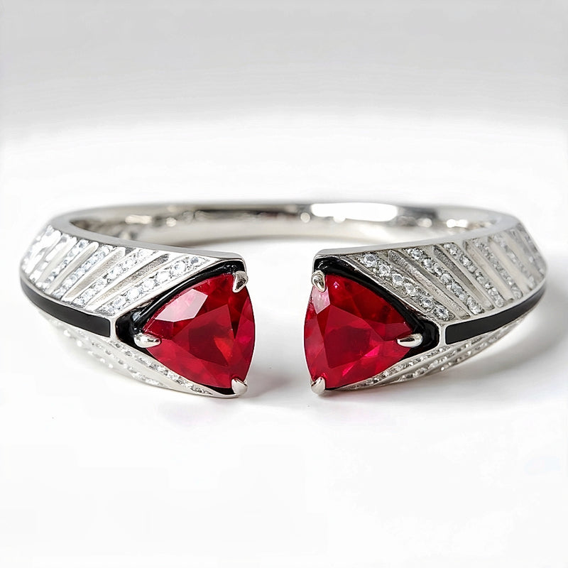 Sterling Silver Triangle Ruby Cuff Bracelet