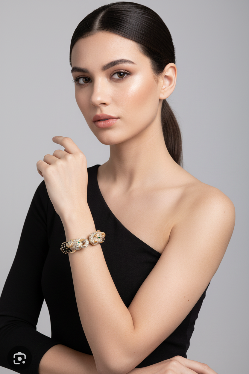 Black Double Head Elephant Cuff Bracelet