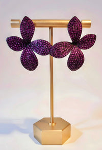 Fuchsia Pink Crystal Clutch, Sterling Silver Pave Orchid Ring and Earrings
