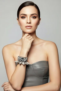 Gray Cuff and Spike Bracelet Set