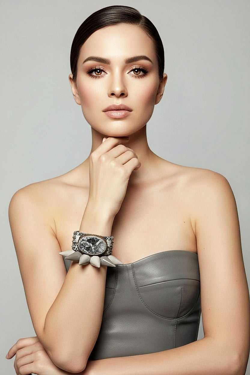 Gray Cuff and Spike Bracelet Set