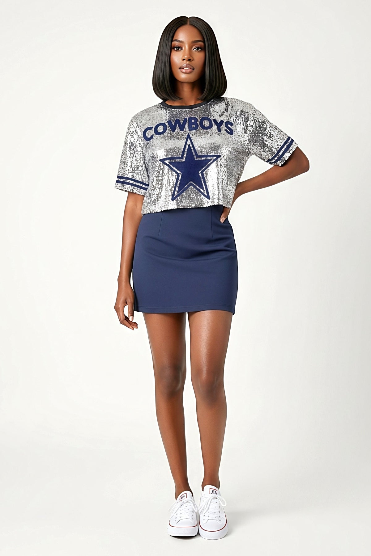 Dallas Cowboys Womens Silver Sequin Shirt
