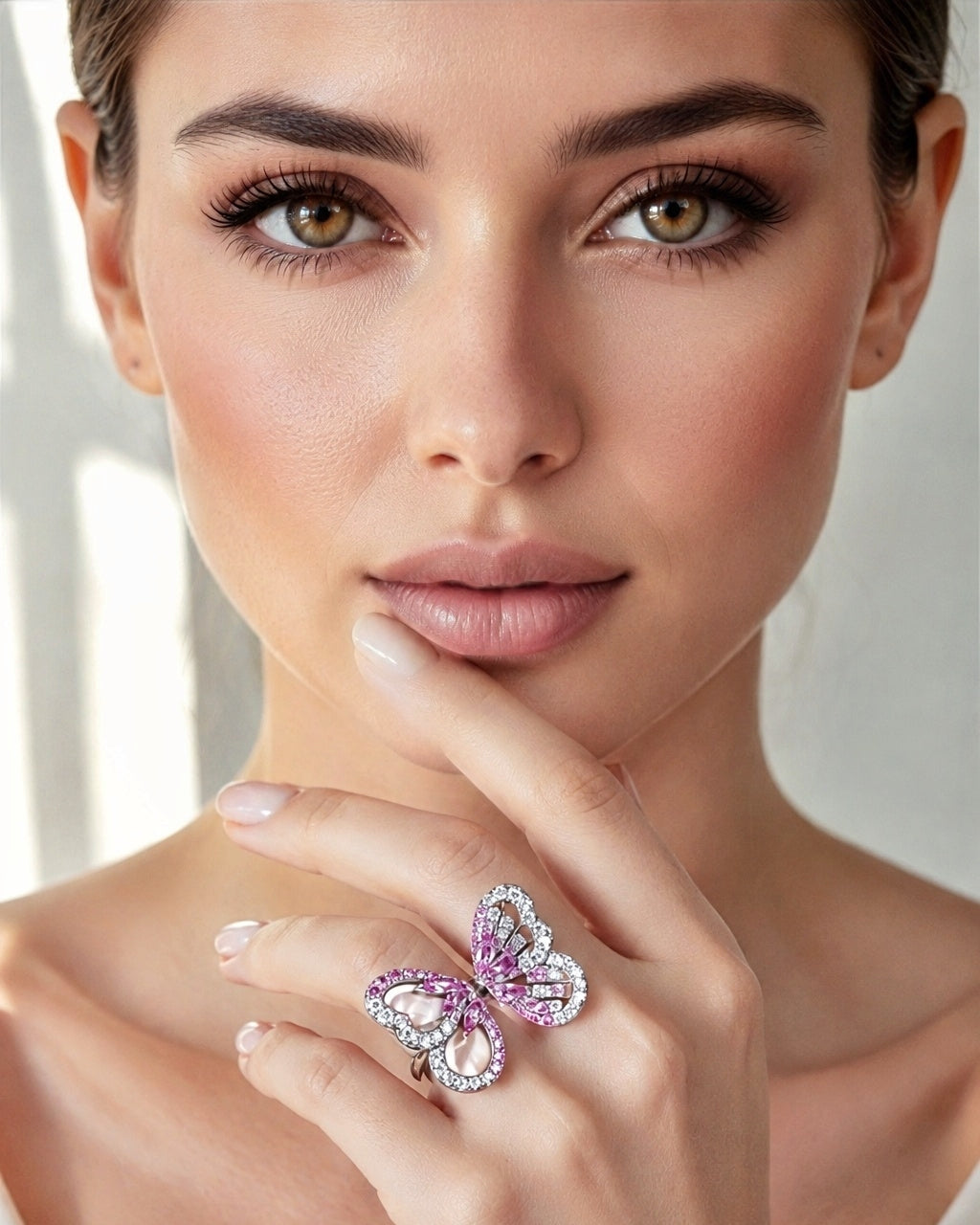 Sterling Silver Pink Butterfly Ring