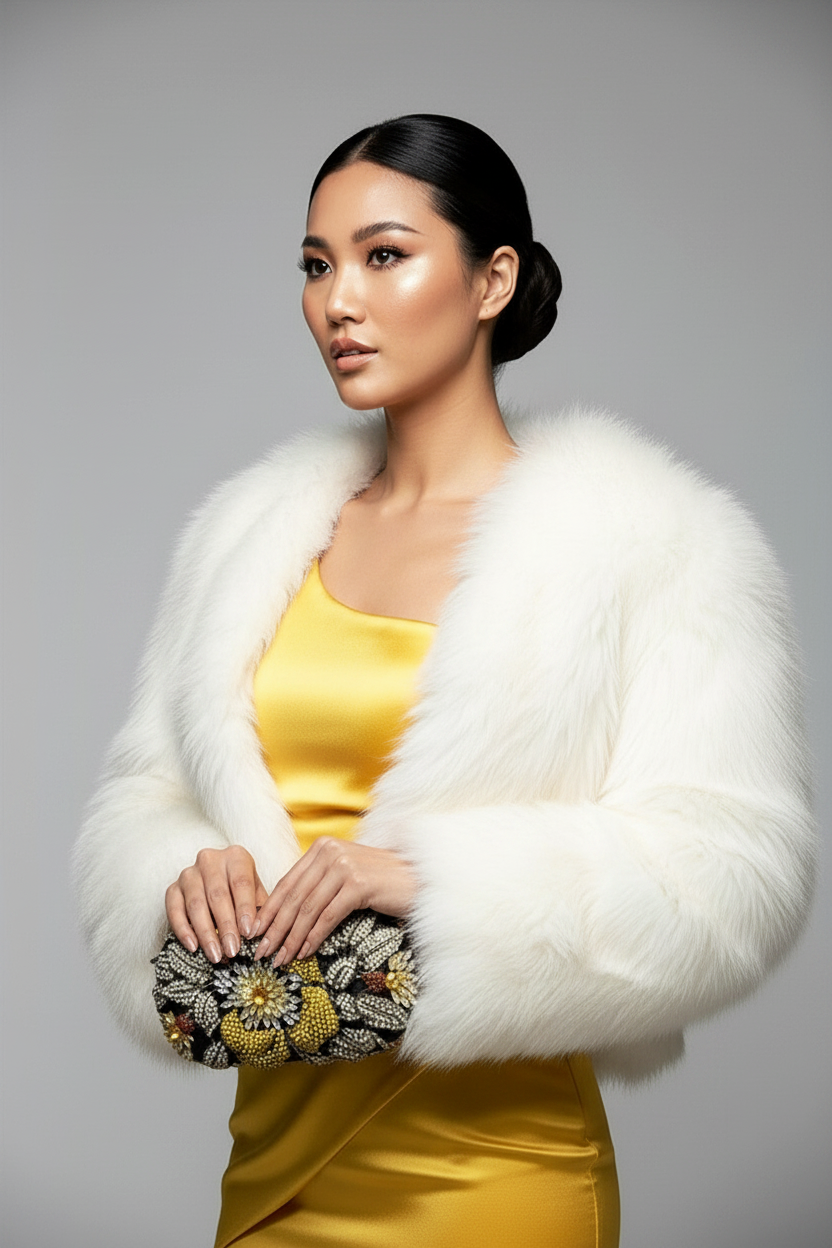 Yellow and Black Crystal Flower Clutch