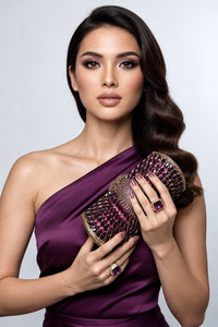 Purple Crystal Clutch and Sterling Silver Amethyst Rivet Ring
