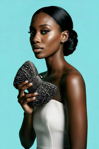 Black Crystal Bow Clutch