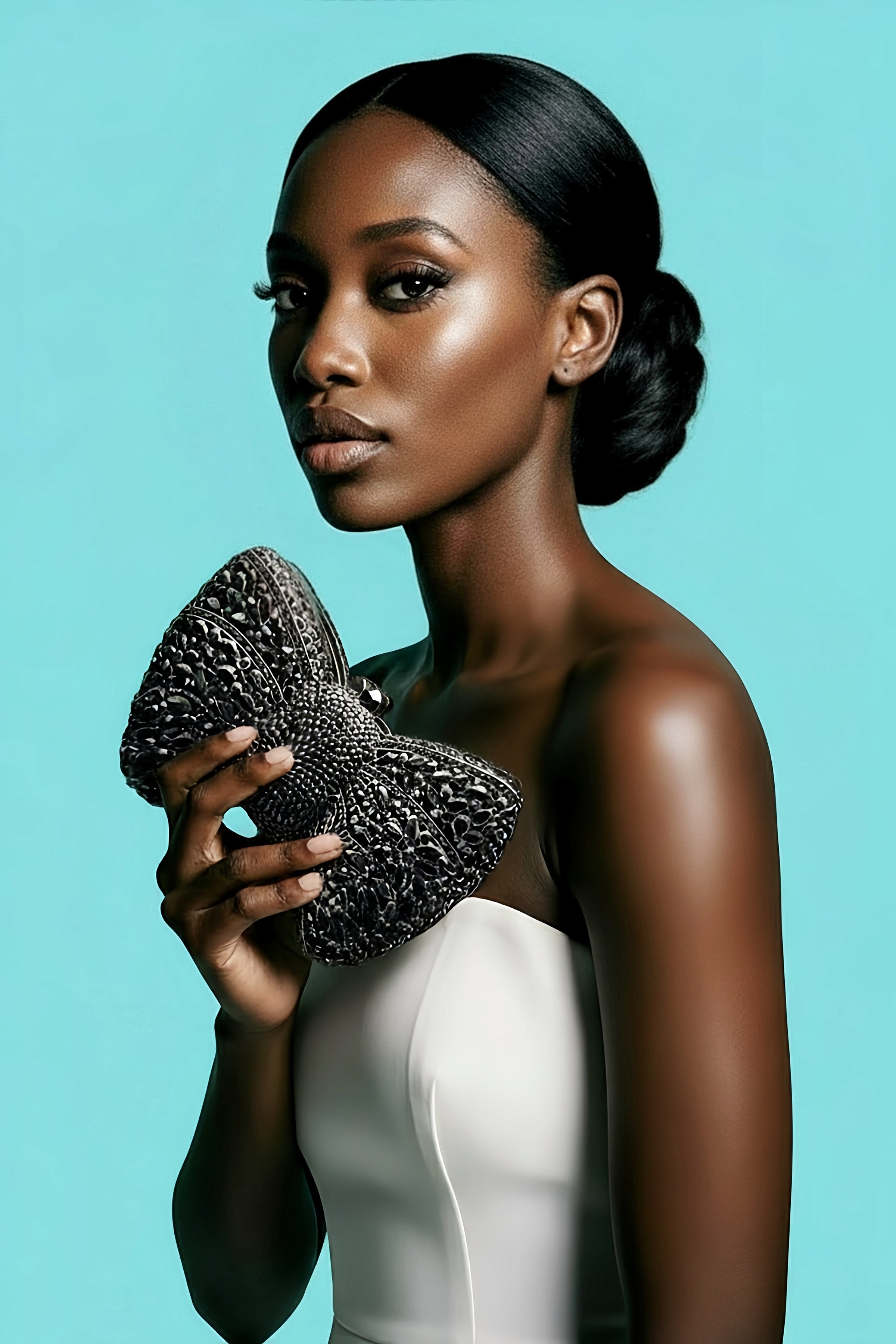 Black Crystal Bow Clutch