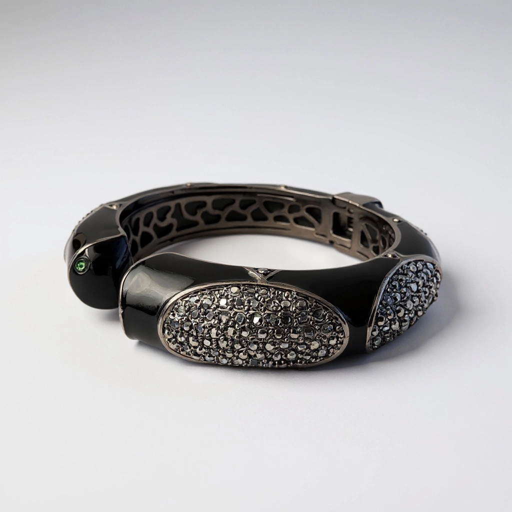 Black Enamel Crystal Pave Cuff Bracelet