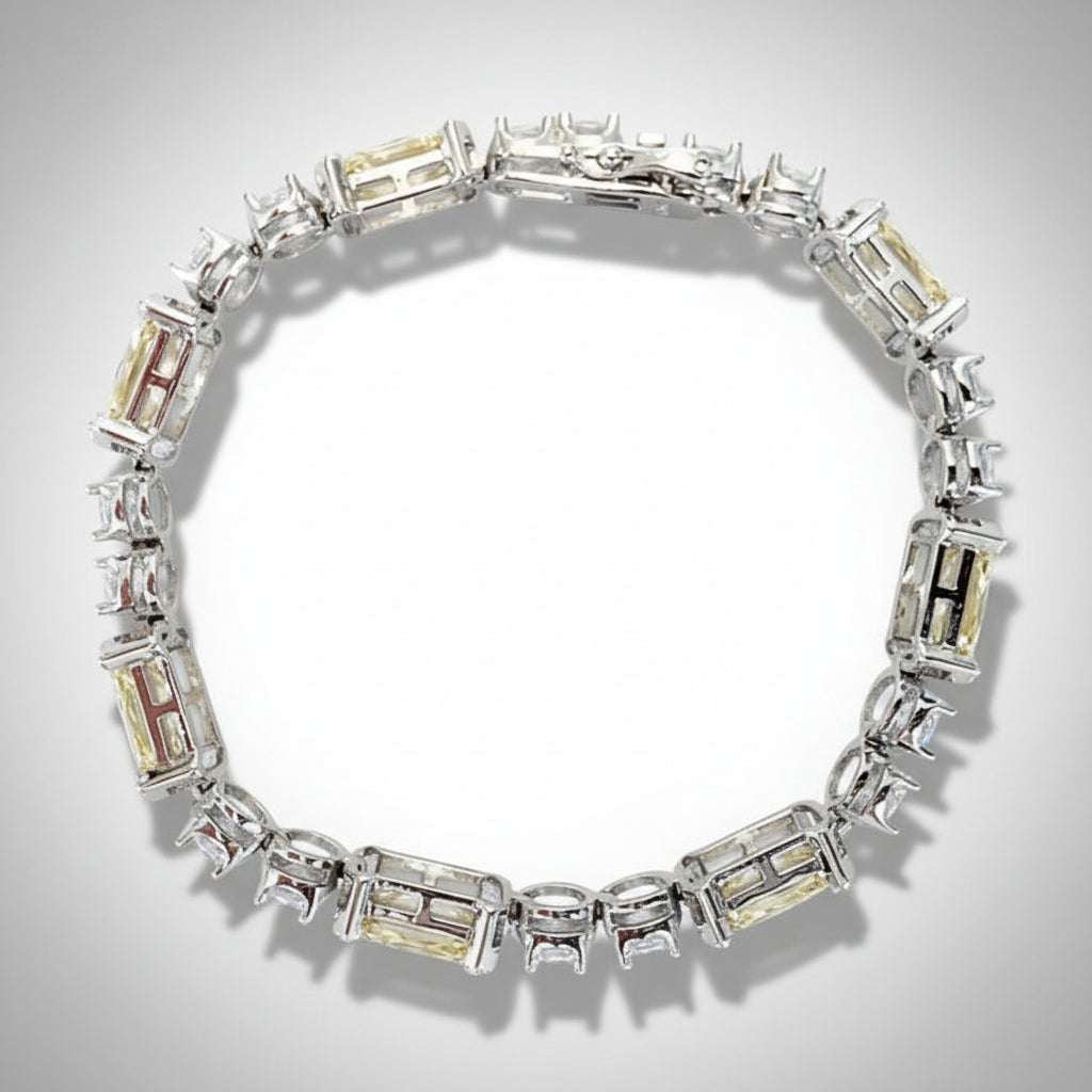 Sterling Silver Yellow and White Diamond Tennis Bracelet