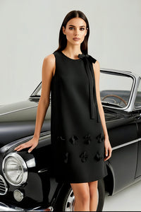 Black 3D Flower Sleeveless Mini Dress