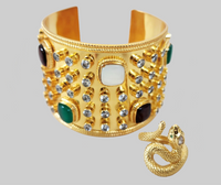Pearl, Garnet and Quartz 18K Gold Plated Rivet Cuff and Gold Plated Snake Ring Combination