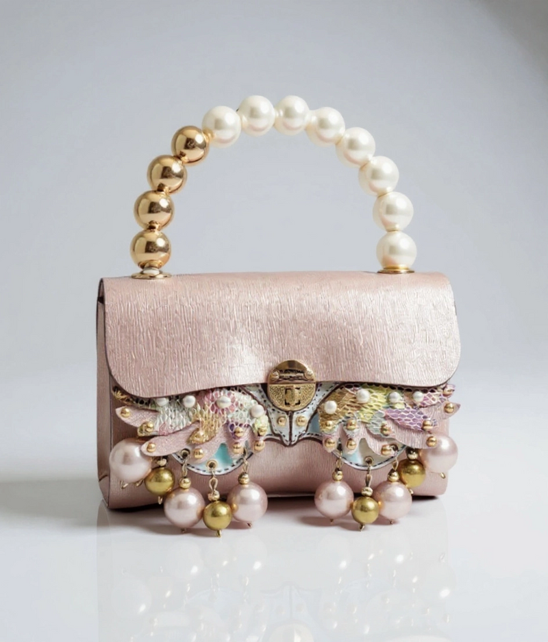 Pink Leather Pearl Embellished Purse