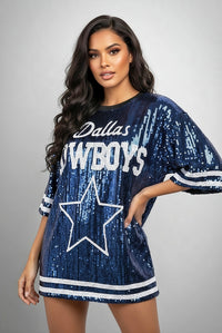 Dallas Cowboys Blue Sequin Oversized Shirt