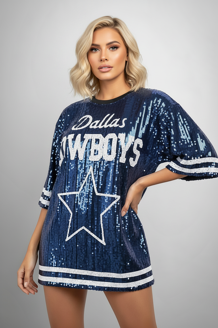 Dallas Cowboys Blue Sequin Oversized Shirt