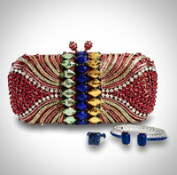 Red Multicolored Crystal Clutch Purse, Sterling Silver Sapphire Ring and Bracelet