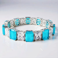Sterling Silver Paraiba Tourmaline Diamond Tennis Bracelet