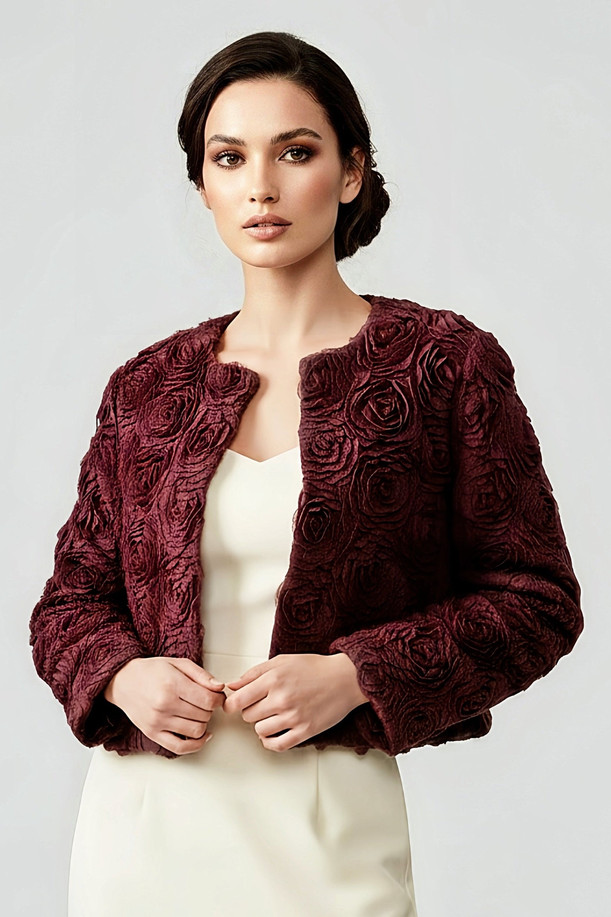 Burgundy 3D Flower Jacket