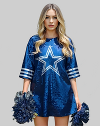 Dallas Cowboys Blue Sequin Oversized Shirt Dress