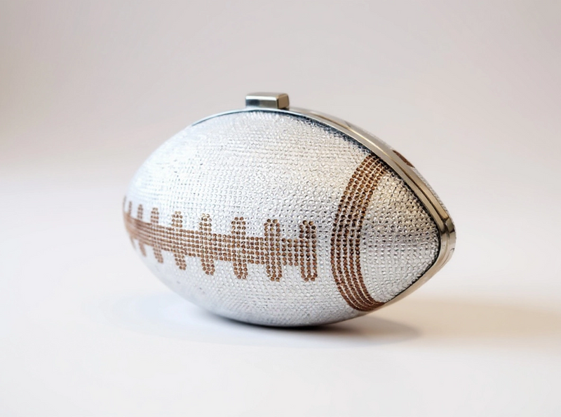 Silver Crystal Football Clutch Purse
