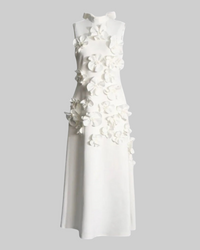 White 3D Flower Sleeveless Maxi Dress
