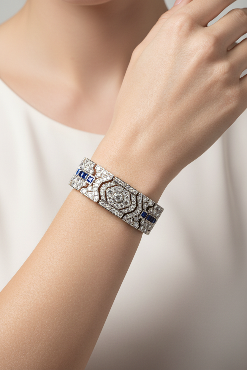 Sterling Silver Sapphire Art Deco Bracelet