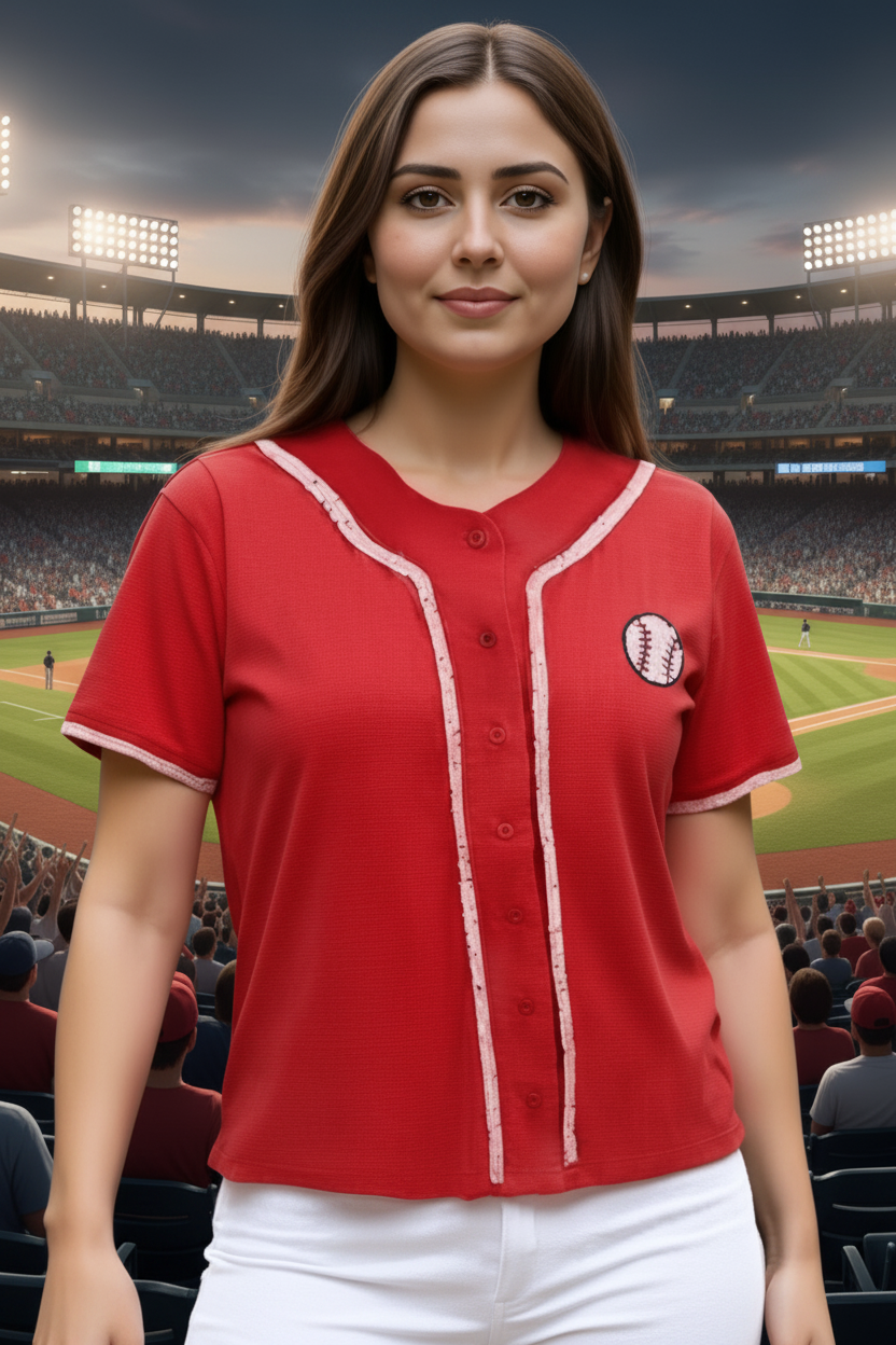 Red Button Up Baseball Shirt