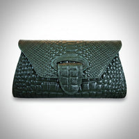 Green Leather Snakeskin Clutch
