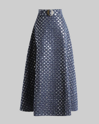 Navy and Silver Long Denim Skirt