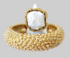 Goldtone Popcorn Cuff and Sterling Silver Gold Embellished Pearl Ring