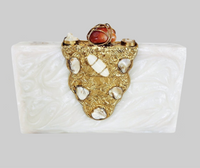 Gold and Stone Embellished White Resin Clutch