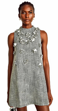 Gray Sleeveless 3D Flower Dress