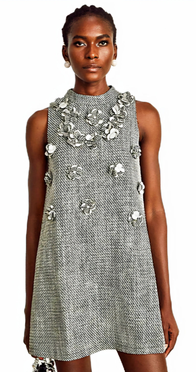 Gray Sleeveless 3D Flower Dress