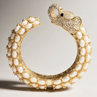 White Pearl Single Head Elephant Cuff Bracelet