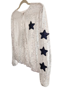 White Sequin Football Jacket