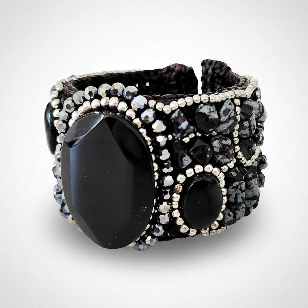 Black Stone Cuff Bracelet