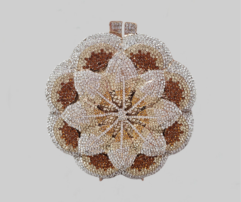 Gold and White Crystal Flower Clutch