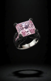 Sterling Silver Black Pave Pink Diamond Ring