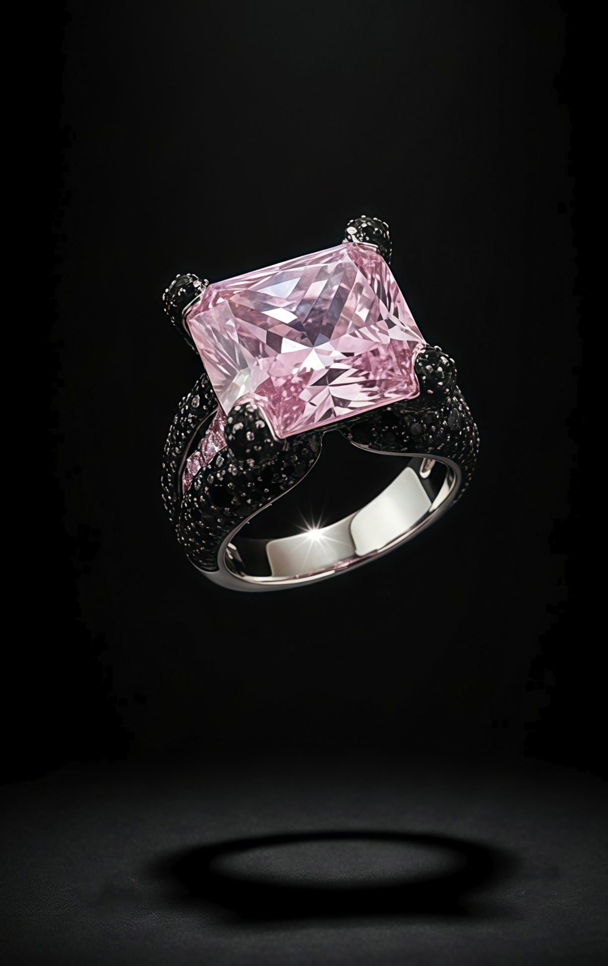 Sterling Silver Black Pave Pink Diamond Ring