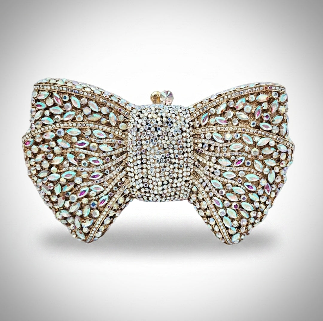 Iridescent Gold Crystal Bow Clutch
